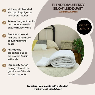 Mulberry Silk/Microfiber (Blended) Filled Duvet / Quilt. Summer. All Bed Sizes. - Image 1 of 4