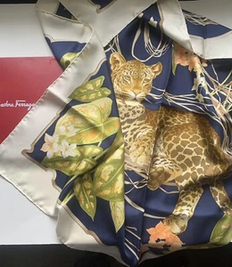 Salvatore Ferragamo Silk Scarf with Floral and Leopard Print - Picture 1 of 3