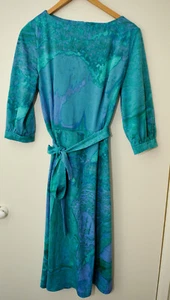 Atemberaubendes Vintage BERNAT KLEIN türkis gemustertes Kleid. Größe 16. Selten! - Bild 1 von 3