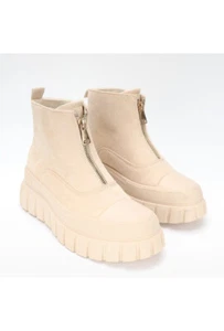 Nuevas Botas Chelsea Mujer Beige Gamuza Plataforma Alta Cremallera Frontal Medio Tobillo. EU 36-41 - Imagen 1 de 10