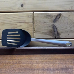 Crate & Barrel Black Nylon Slotted Spatula 12 1/4” Flipper Turner Stainless - Picture 1 of 7