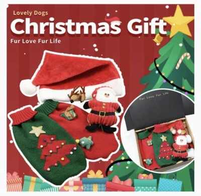 Caja de regalo de Navidad para perros juguete para perros/clips de cuerno de alce 2 suéteres sombrero de Santa (adulto) Foto 1 de 4