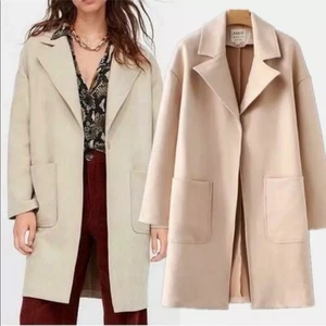 New with tags ZARA beige Herringbone Light Coat Size S (Small) 7901/629 - Picture 1 of 8