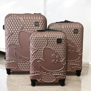 Disney Mickey Mouse Set Rose Gold Spinner FUL Suitcase Hard Luggage 3 Piece Set - Picture 1 of 6