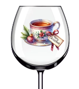 12x Colourful Christmas Tea Cup Vinyl Sticker Decal Tumbler Wine Glass Cup Mug - Picture 1 of 3