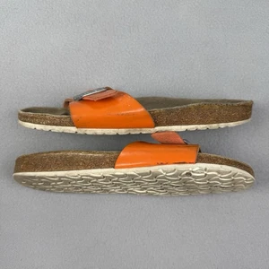Birkenstock Sandals Womens UK 7 EU 41 Orange Madrid Birko-Flor One Strap Sliders - Picture 1 of 12