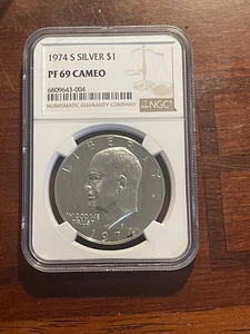 1974 S Silver Eisenhower Dollar $1 NGC PF 69  Cameo - Picture 1 of 4