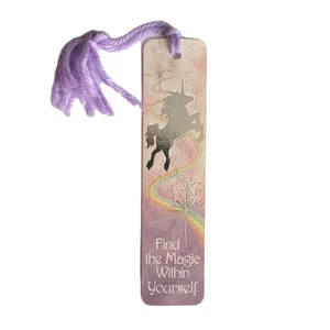 Vintage 80s bookmark Unicorn Magic Rainbow tassel. 1986 Sunshine Thoughts H-950. - Picture 1 of 14