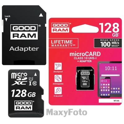 GOODRAM MEMORY CARD M1AA MICROSD HC 128 GB CLASSE 10 UHS-I SPEED 100MB/S 795CB8A - Immagine 1 di 3