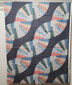 Cheater Fabric Museum of American Folk Art 1986 Fans in Drunkard Path 93"x88" - Picture 1 of 8