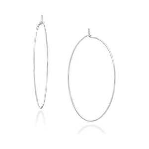 925 Sterling Silver Super Thin Threader Wire Hoop Earrings for Women 70MM - Picture 1 of 1
