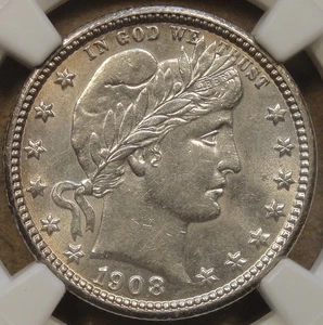 1908-D Barber Quarter 25c NGC Certified AU58 as Pictured - Picture 1 of 4