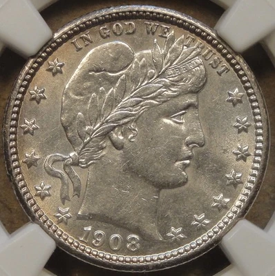 1908-D Barber Quarter 25c NGC Certified AU58 as Pictured - Image 1 of 4