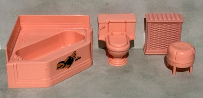Marx MAR Rosa/Salmón De Colección Casa de Muñecas Muebles de Baño Esquina Bañera Taburete de Inodoro Foto 1 de 4