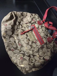 COACH POPPY LARGE TOTE K1082-16289 HANDBAG LEATHER/CANVAS GOLD POLKA DOT - Picture 1 of 12
