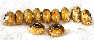 11er Set hellbraune Blume Murano Lampwork europäische Glasperlen 0,925 versilbert - Bild 1 von 2
