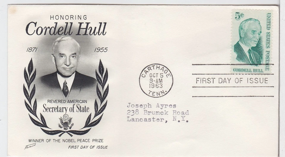 TurtlesTradingPost- Cordell Hull  #1235 1963- FDC Fleetwood Cachet - Image 1 of 1