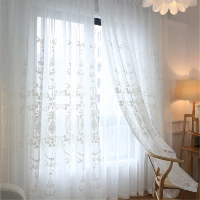 Crochet Tulle Curtain Lace Embroidery Voile Window Drapes Eyelets Modern - Изображение 1 из 4