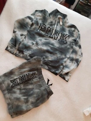 Victoria Secret PINK TYE DYE Green Meadow Sweatshirt &  Short SET M Htf Vintage  - Image 1 of 4