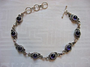 Pulsera Achara de Plata Tibetana de Amatista, Granate, Turquesa o Perla India - Imagen 1 de 12
