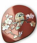 Excellent Japanese lacquered Hand Held Purse Mirror Mother of pearl Makie Cherry
