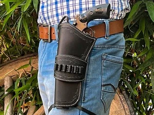 LEATHER DRAW SINGLE ACTION REVOLVER HOLSTER SMITH WESSON, HILASON AMMO GUN MODEL - Picture 1 of 31