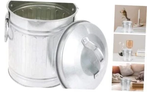 SEWACC Mini Galvanized Trash Can Small Trash Can with Lid Table Top Trash Can - Picture 1 of 8