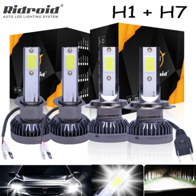 H1 H7 Combo LED Headlight High-Low Beam Bulbs Kit Super Bright Cool White 6000K - Image 1 of 4