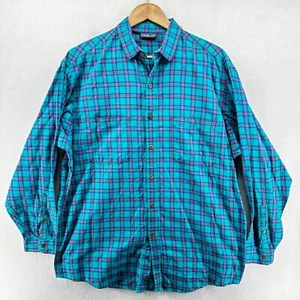 Patagonia Button-Up Shirt Blue Men's 2XL Plaid Long Sleeve Collared Pocket - Picture 1 of 8
