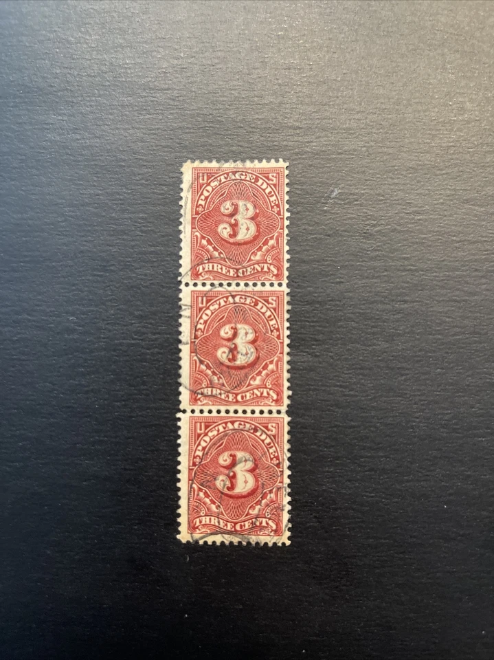 US Postage Due Stamp # J47 Used Vertical Strip Of 3 - Image 1 of 2