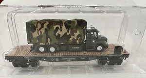 Menards O Scale 279-3475 Army Flatcar W/ Army  Cargo Truck - Picture 1 of 6