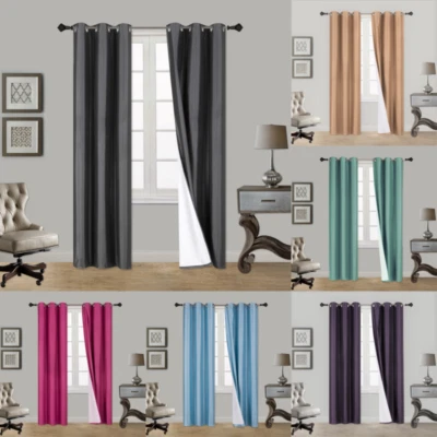 2 PANELS SILK BLACKOUT THERMAL GROMMET FOAM LINED WINDOW CURTAIN DRAPE NOA - Image 1 of 2