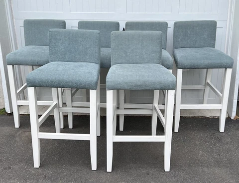 Pier 1 white and upholstered light sage green fabric barstools chairs, Set of 6 Cover