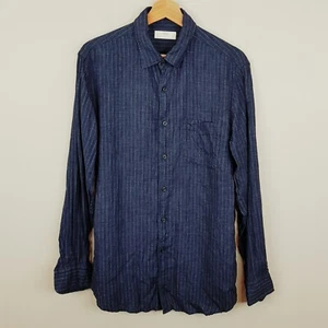 UNIQLO Mens Size L Blue Striped Linen Long Sleeve Relaxed Shirt - Picture 1 of 7