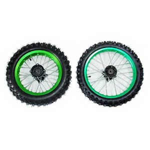 GREEN 12mm 14 Inch Front + 12 Inch Rear Wheel Rim Tyre Tire PIT PRO Dirt Bike - Picture 1 of 13