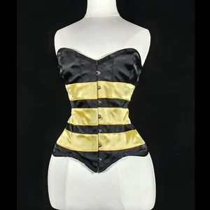 Women Bustier Overbust Push Up Bodice 7 Buckle Lace Up Boned Corset Cosplay Bee - Picture 1 of 9