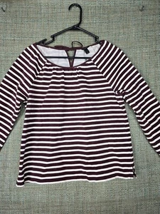 J Crew Womens Small Top Long Sleeve Striped Brown White - Picture 1 of 9