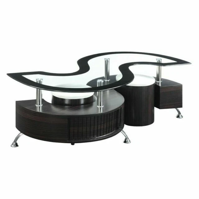 Coaster 720218 Cuppuccino Glass Top Coffee Table with Stool