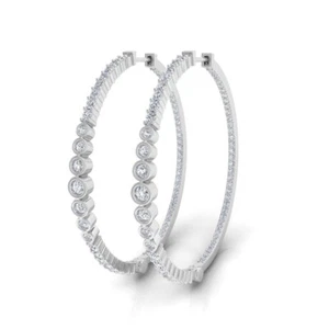 1.85 Ct H/SI Natural Round Diamond Hoop Earrings 18k White Solid Gold Jewelry - Picture 1 of 7