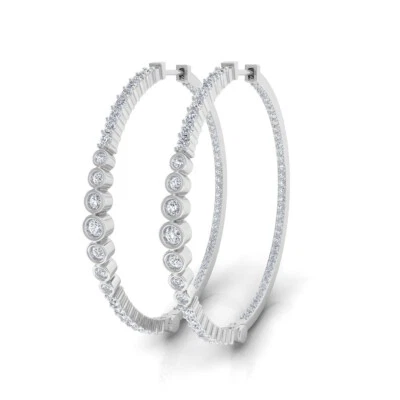 1.85 Ct H/SI Natural Round Diamond Hoop Earrings 18k White Solid Gold Jewelry - Image 1 of 4