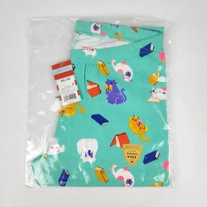 Cat and Jack Girls Leggings Size 18 XXL Reading Cats Aqua NWT - Picture 1 of 3