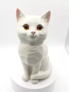 Just Cats & Co White Seated Cat China w Glass Eyes 8.5" - Picture 1 of 12