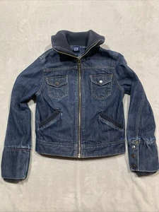 Gap Womens Jacket Sz S Denim With Sweater Collar And Wristbands Zip Up - Picture 1 of 15