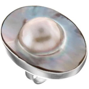 Opulento Anillo Blister Madre Perla Cáscara Plateado Talla 7 - Imagen 1 de 3