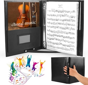 Choral Music Holder Leather Sheet Music Folder Black 3 Ring Binder Handle Strap - Picture 1 of 1