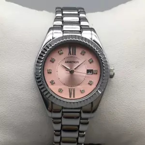 Armitron Watch Women 29mm Silver Tone Pink Dial Date New Battery 7.25" - Picture 1 of 16