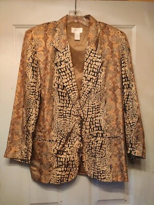 K Arnold Jacket Size 8 10 Long Sleeves Vintage Reptile Print Pure Silk Foto 1 de 4