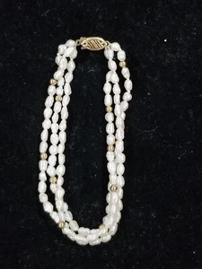 Freshwater Pearl and 14K Gold Bead Bracelet 7" - Picture 1 of 17
