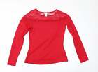 H&M Womens Red Viscose Basic T-Shirt Size S Round Neck - LACE DETIAL