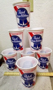 PBR Pabst Blue Ribbon Bier 7er Set NEU Kunststoff Mehrwegbecher 4,5 Zoll hoch - Bild 1 von 4
